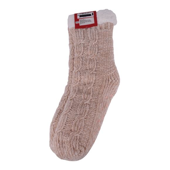 Charter Club Cable-Knit Slipper Socks – Beige (Sherpa Lined) - S/M - Picture 4 of 5